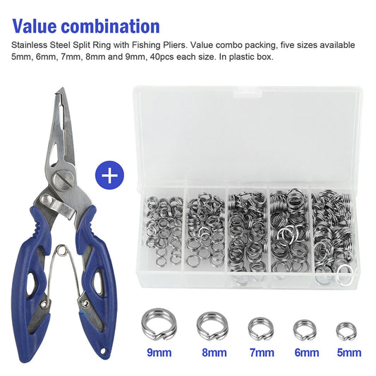 200Pcs Fishing Split Rings Set 5 Size Stainless Steel O Rings Fishing Lure Jig Bait Swivels Connector For Carp Fishing Accessory