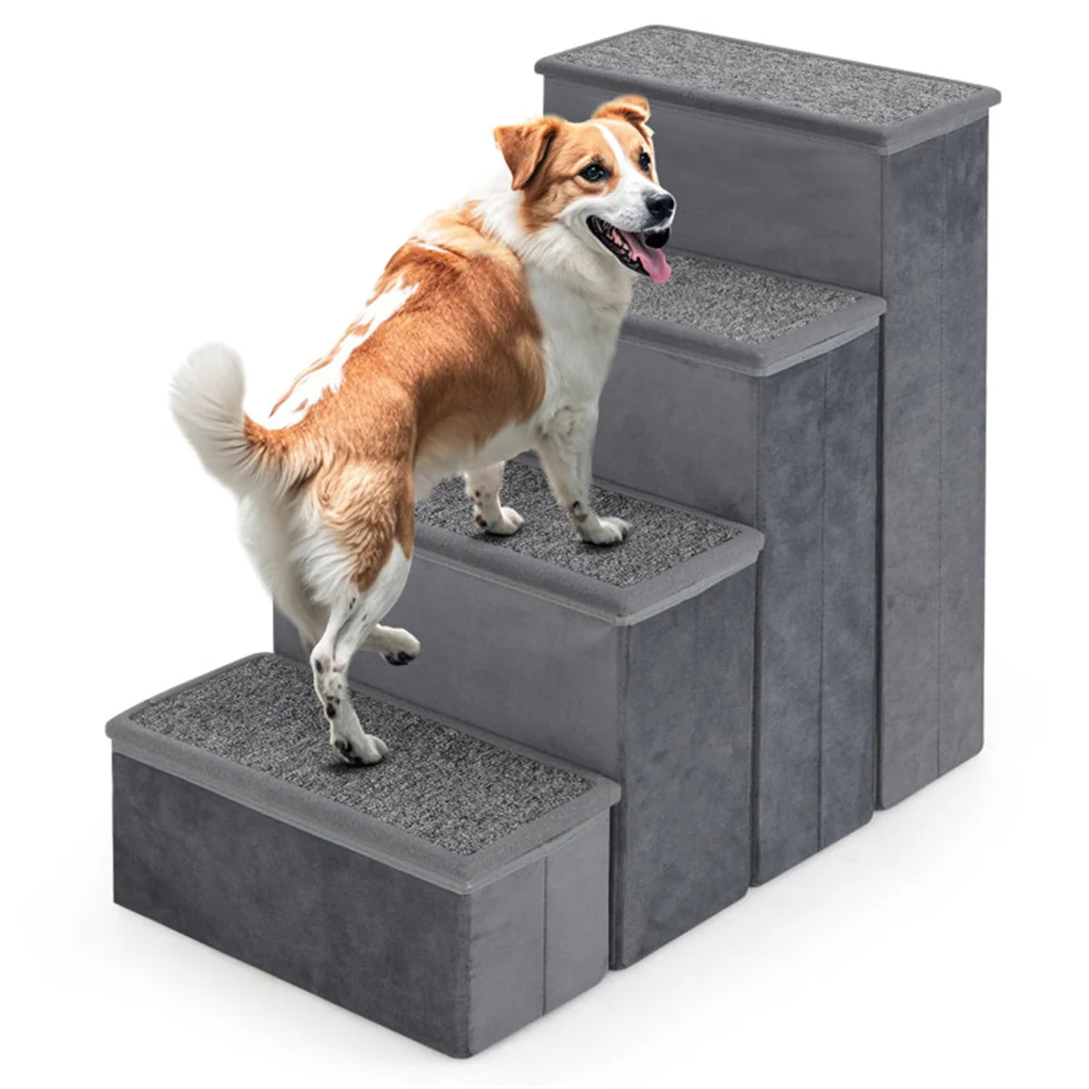 4-Step Dog Stairs with Storage - MDF Build (200 kg Capacity), Dutch Velvet Comfort, 15"x6.5" Steps + 6" Step Height