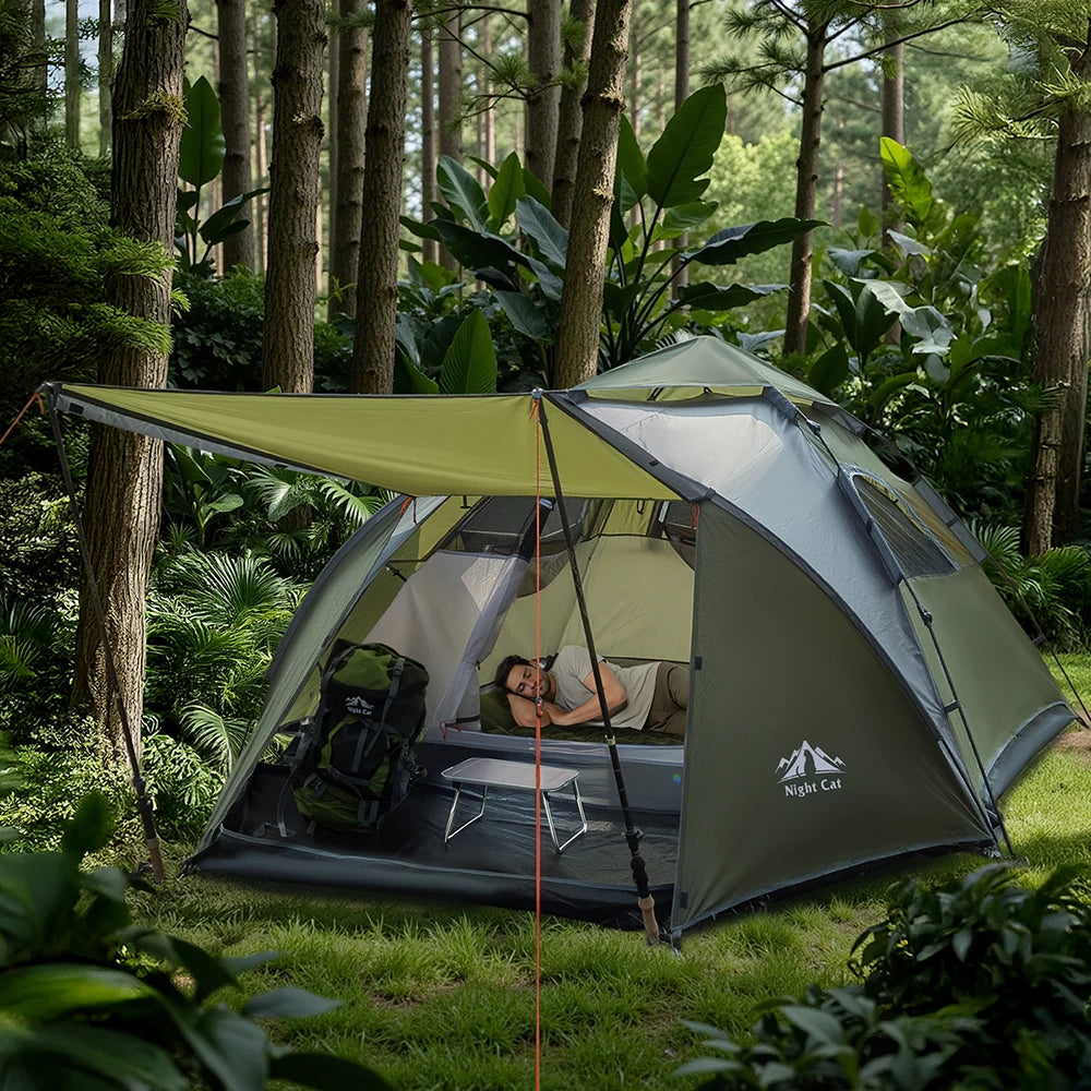 Night Cat 2-3 Person Instant Camping Tent | Hydraulic Automatic Setup Waterproof Windproof Family Tent for Car Camping
