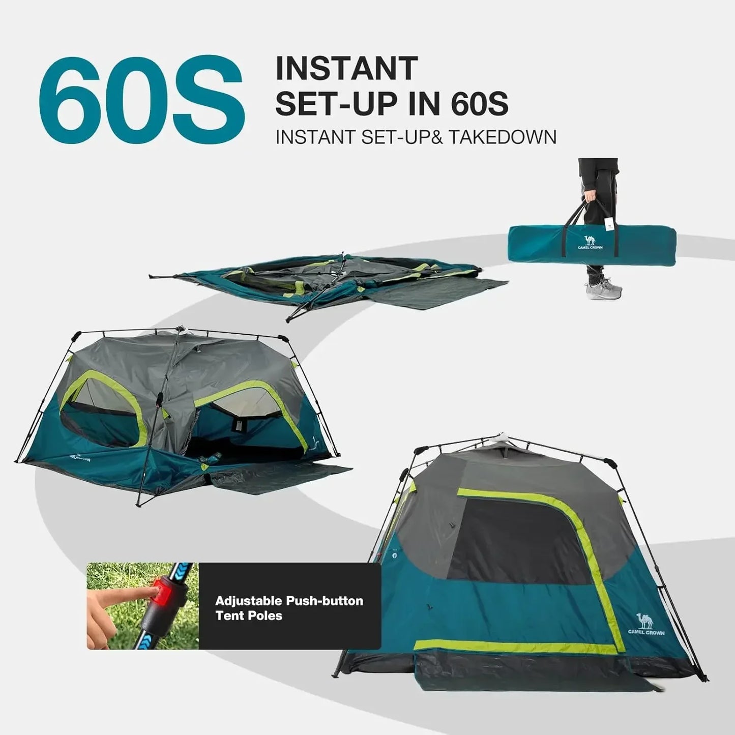 Bestseller[Hot Deal!]Instant Tents for Camping 4-6 Person Tent Waterproof Easy Setup Sets Up in 60 Seconds Backpacking Tents wit