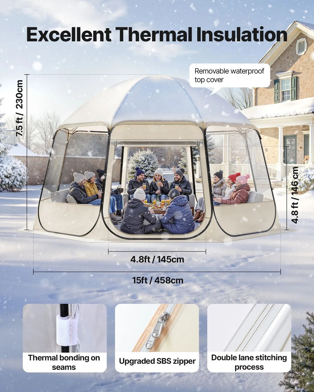 Pop Up Bubble Tent 15x138 ft Waterproof 12-15 Person Instant Outdoor Tent UV Protection Camping Tent for Family Garden