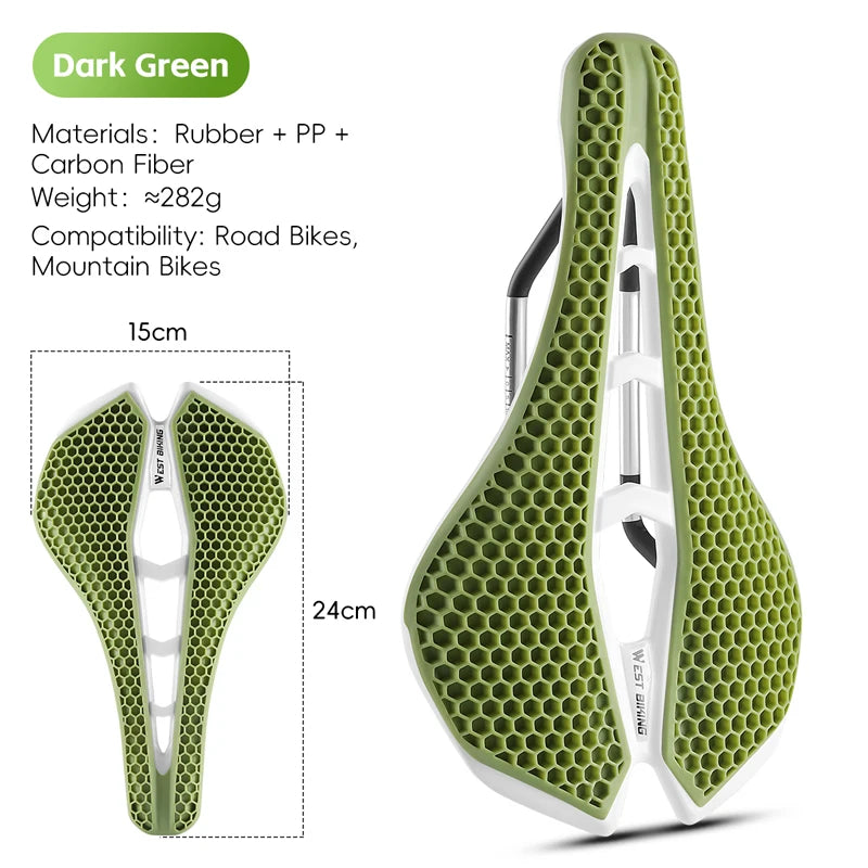 3D Road Bike Seat 150mm Comfortable MTB Saddle with Shock Absorption Breathable Bionic Structure Multicolor Cushion