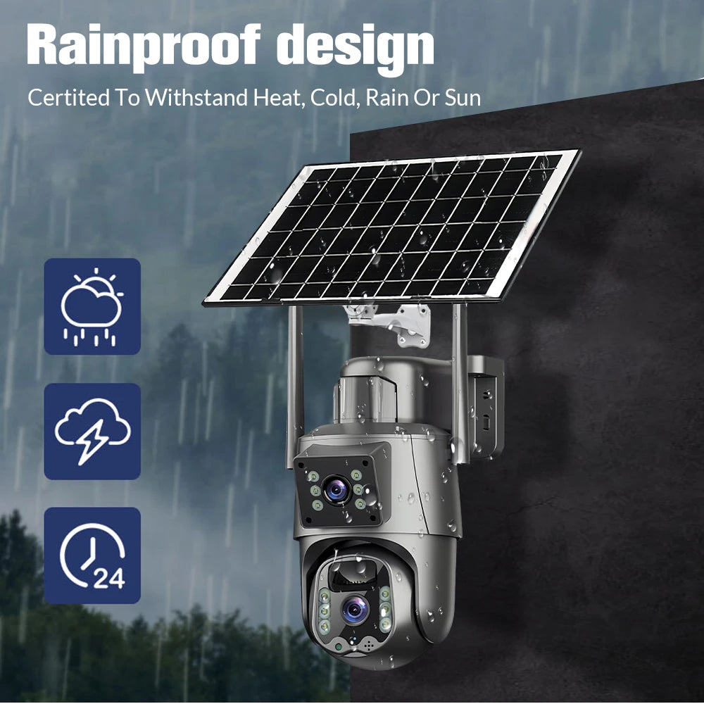 5G/2.4G WiFi Solar Camera Dual Lenses Outdoor 8MP 4K Low Power Battery IP Camera Night Vision Surveillance  Security Protection