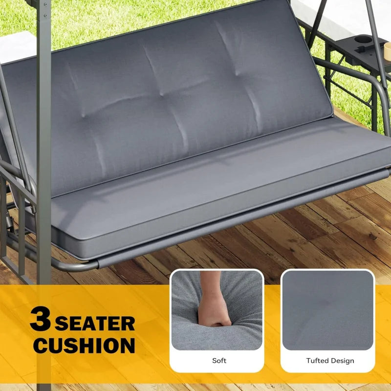 2026 New：2-in-1 Convertible Porch Swing Bed 3, Outdoor Patio Metal Pergola Swing with Hanging Cloud Hammock C