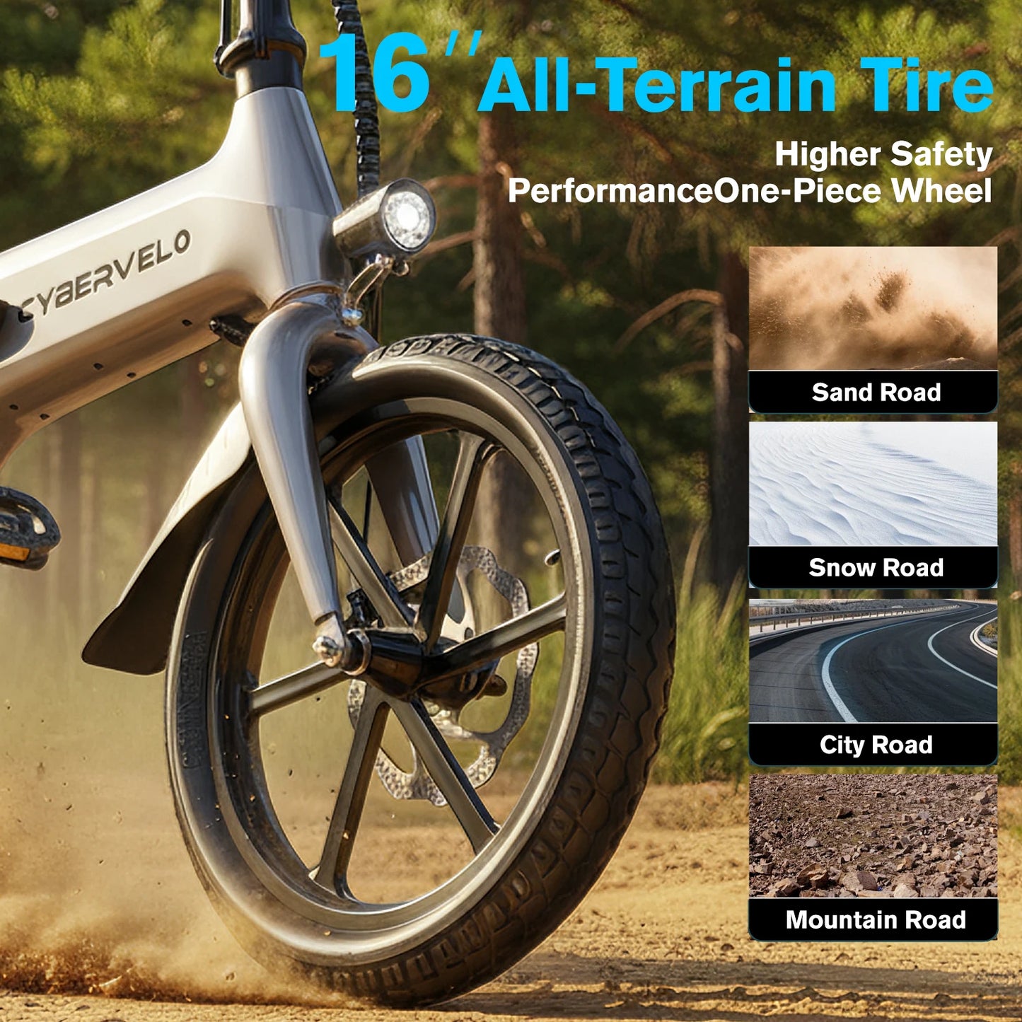 Cybervelo 500W Peak Motor, Foldable Ultra light weight City Commuter, Adult Travel Electric Bike, 20MPH Long Range Pas Bike EK13