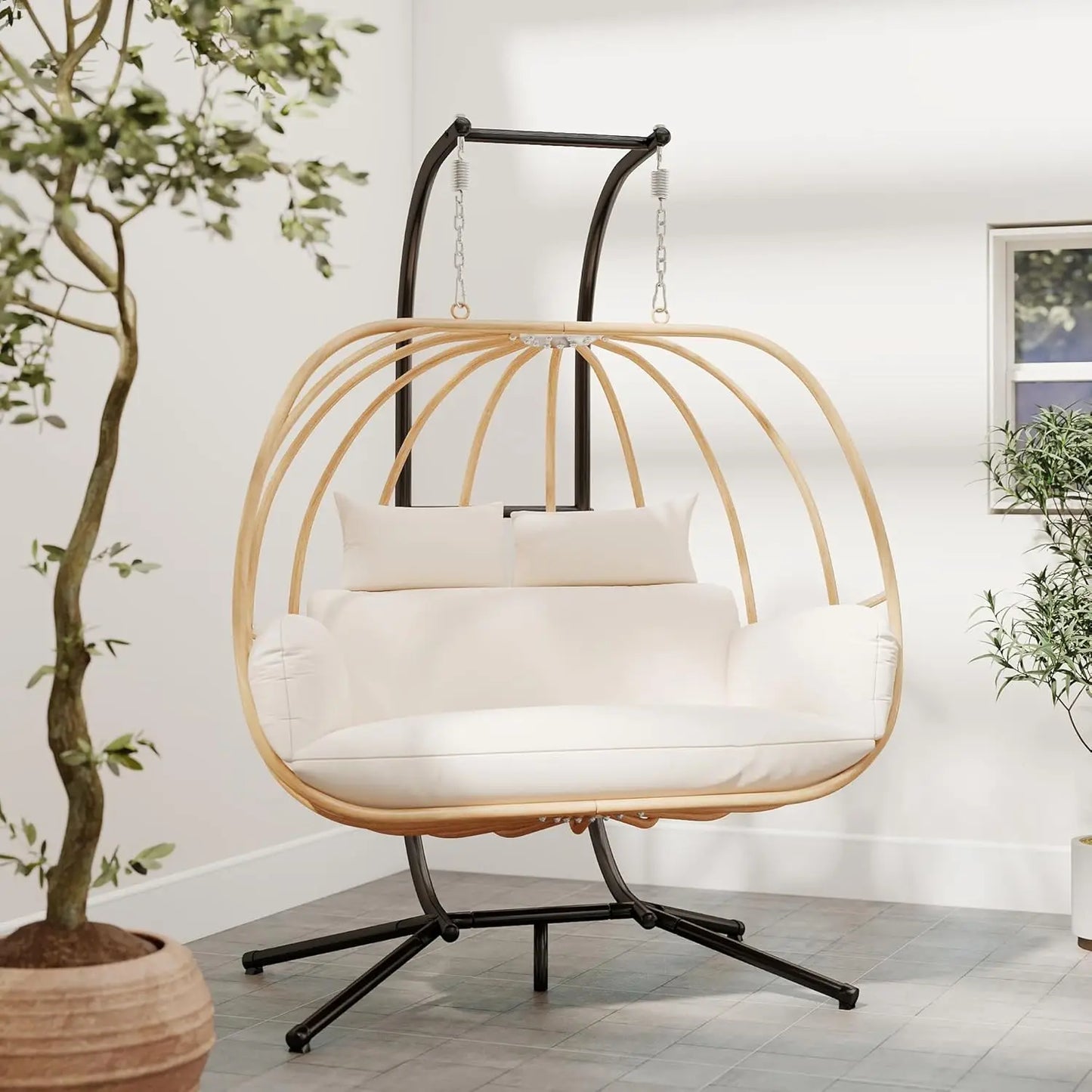 Hanging Chairs with Stand, All Weather Double Egg Chair Outdoor, Metal Hanging Egg Chairs Outdoor, 2 Person, Customized