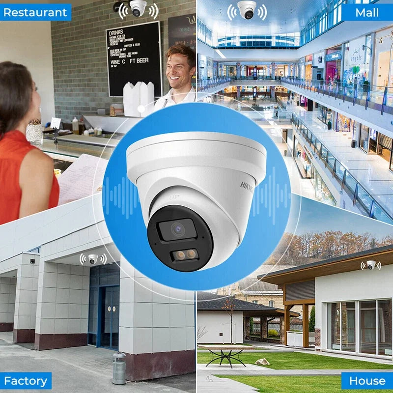 Hikvision 4K 8MP IP Camera DS-2CD2383G2-LI2U/SRB Smart Hybrid Light Arrayed Mic Speaker Turret Acusense Red Blue Light Warning