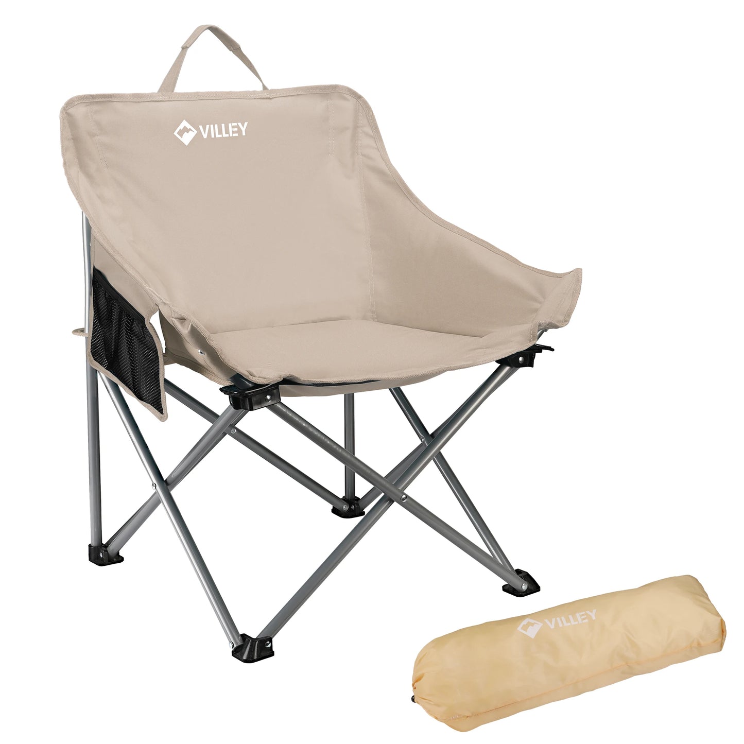 VILLEY Camping Chair Beach Folding Chair, Outdoor Lawn Portable Lightweight Chair, Foldable Chair with Carry Bag, for Outside