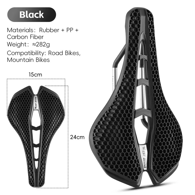 3D Road Bike Seat 150mm Comfortable MTB Saddle with Shock Absorption Breathable Bionic Structure Multicolor Cushion