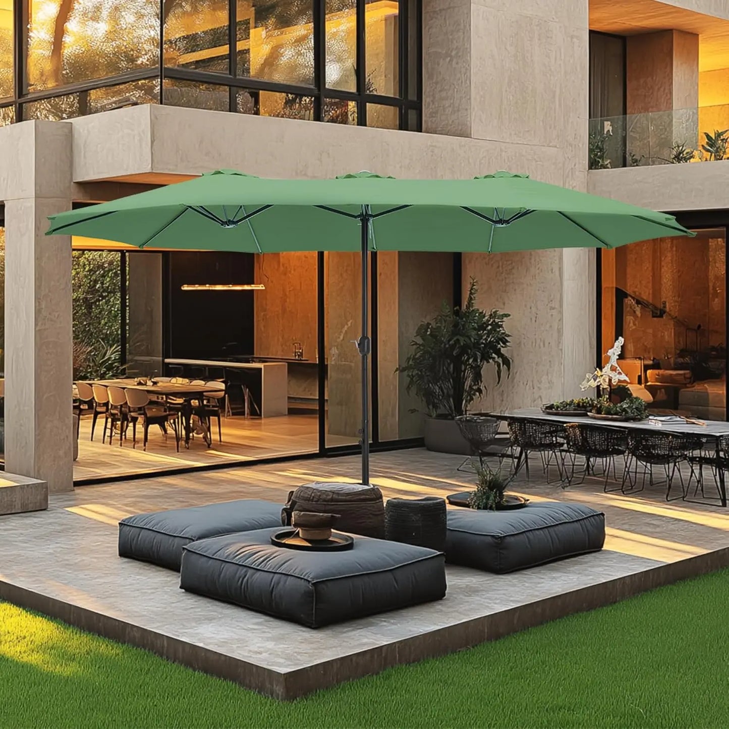 15ft Double Sided Patio Umbrella with Base Included, Outdoor Large Rectangular Market Umbrellas with Crank Handle, Customized