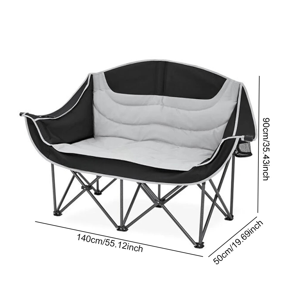 Double Camping Chair 2 Person Camping Chair Support 600lbs Folding Loveseat Chair Padded Lawn Chairs for Outdoor Picnic Beach