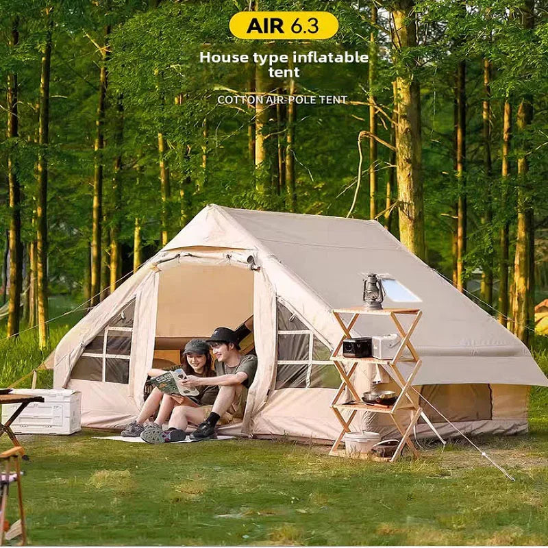 Inflatable camping tent with skylight and stove opening - Quick assembly, all-season inflatable tent, waterproof oxford fabric 1