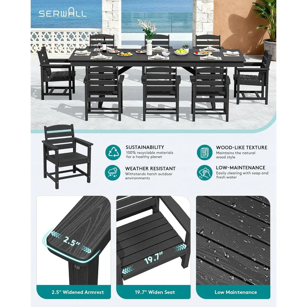 9 Piece Outdoor Dining Set, 84" HDPE Outdoor Table and Chairs or 8，All Weather Patio urniture Set with Umbrella Hole or Backyard