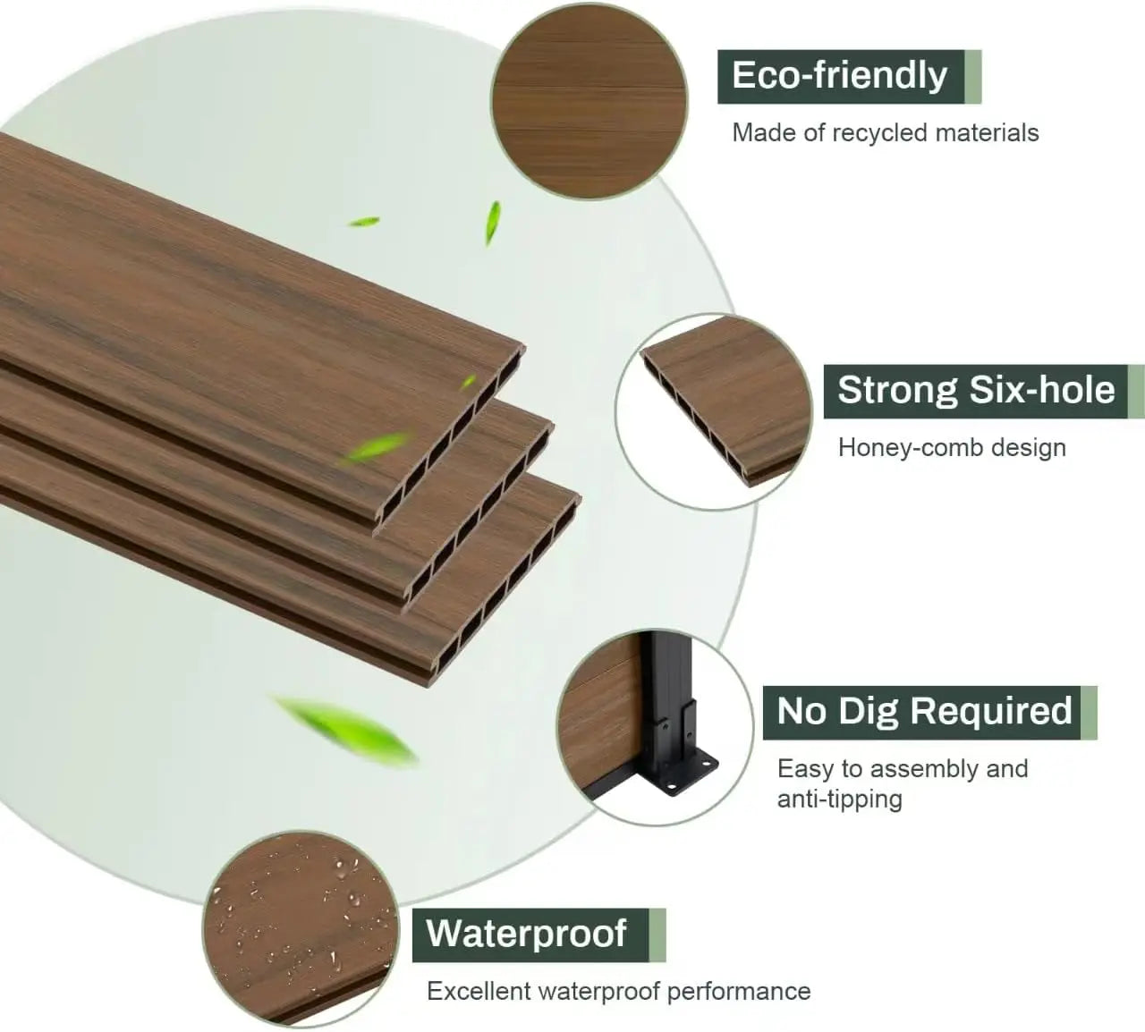 Privacy Fence Panels for Outside,6ft(W) x 6ft(H) Outdoor Privacy Panels,Wind Resistant Wood Plastic Composite Fencing Panels