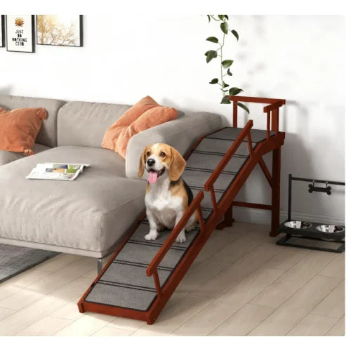 Wooden Dog Ramp with Removable Guardrails, Non-Slip Surface, Brown