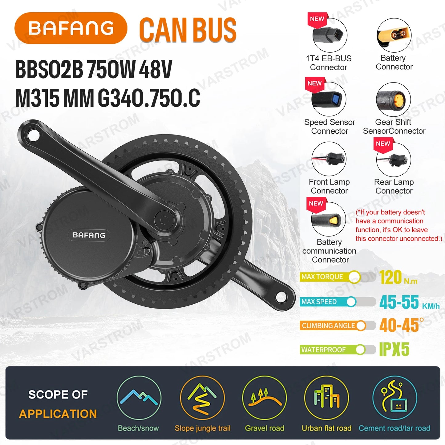 BAFANG Mid Drive Motor 48V 36V 750W 500W 250W 42T 36T 52T 44T Chain Wheel Electric Bicycle Conversion eBike Engine BBS02B BBS01B