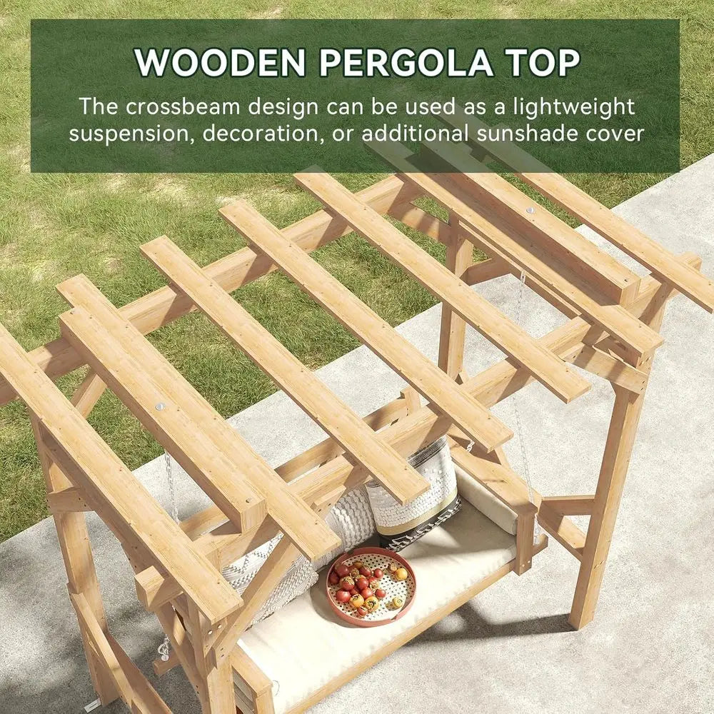CeWood Outdoor Pergola Swing Bench, Porch Swing with Stand, 3-Seat Hammock Patio Swing Set with ，Metal Chains or Backyard, Garde
