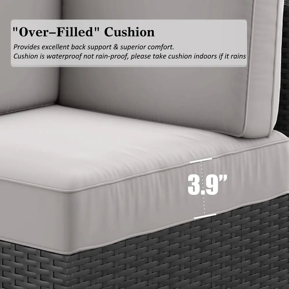 15-Piece Outdoor Patio Furniture Set with Fire Pit Table, Rattan Wicker Sectional Sofa with Coffee Table