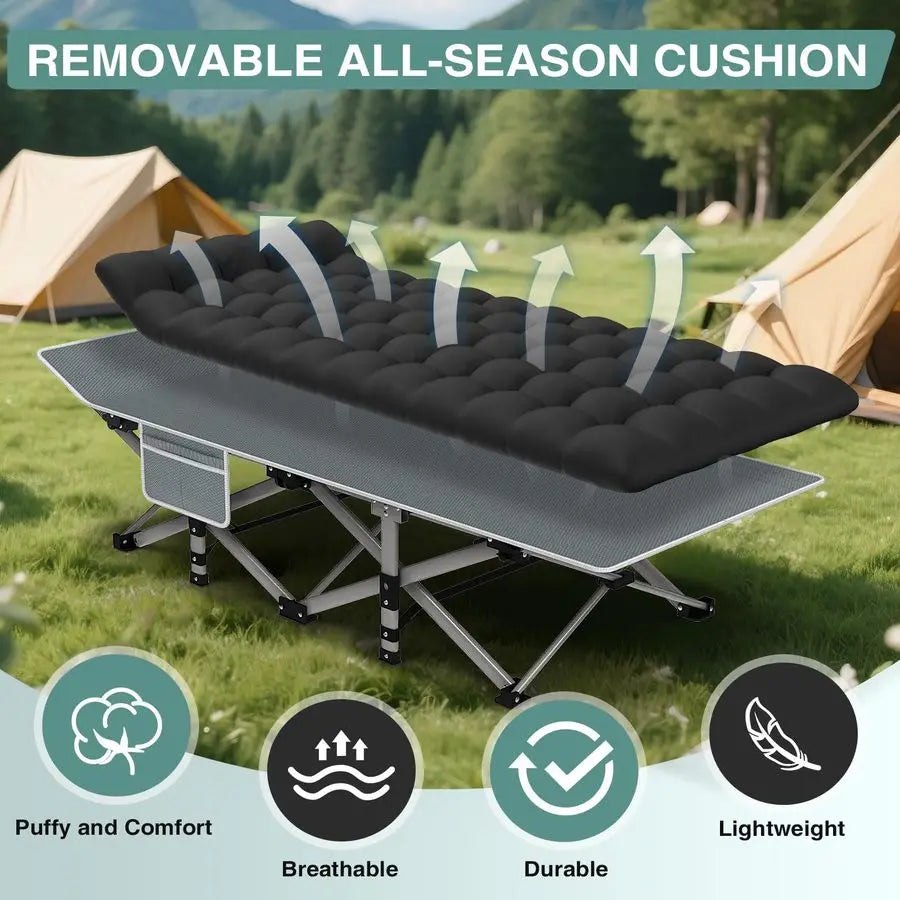 Camping Cot for Adults, HeavyDuty Portable Cot Bed with Mattress, Foldable Padded Sleeping Cots for Camping Travel Tent Day Bed
