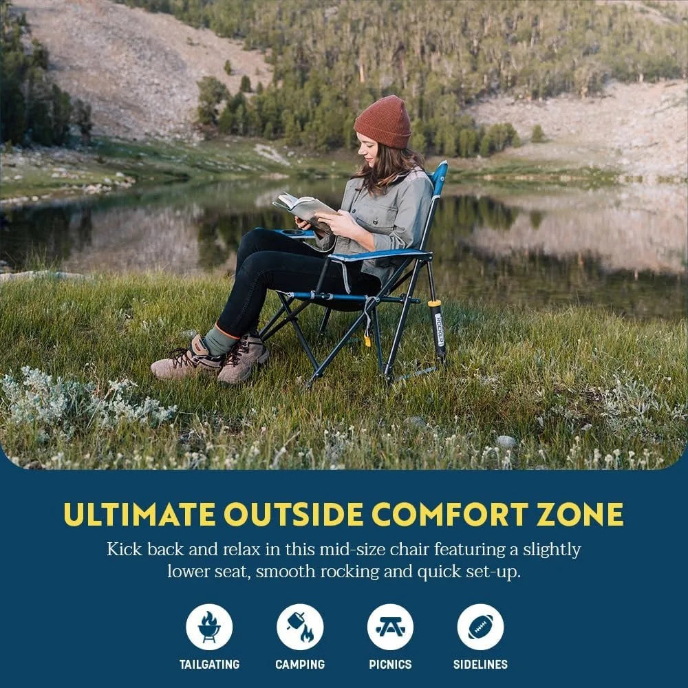 Portable Outdoor Rocking Chair with Cup Holder and Phone Pocket - Easy Fold Design for Camping and Sports