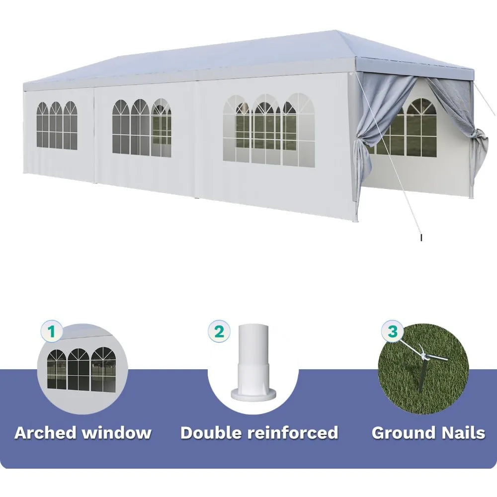 Sturdy 10x30 Outdoor Canopy Tent for Weddings and Events with Waterproofing and UV Protection, Including Sidewalls and Wind Resi