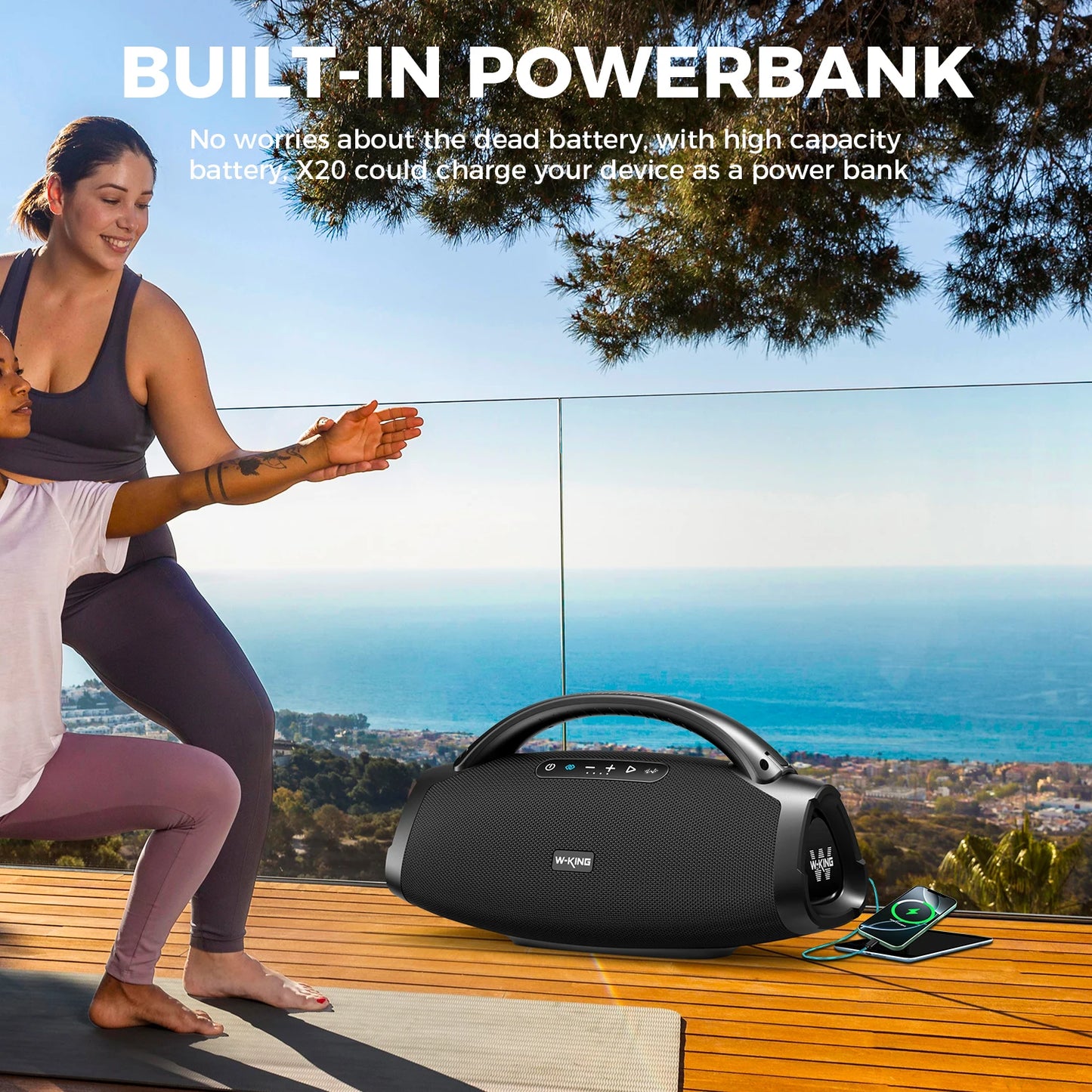 W-KING 200W RMS Portable Bluetooth Speakers, Massive Bass Party Boombox IPX7 Waterproof Speaker Large, Loud Outdoor Speaker