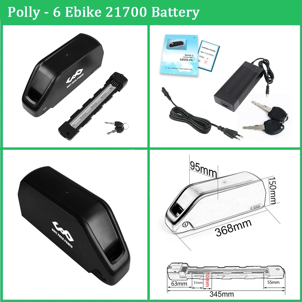 21700 EBike Battery Downtube 48V 52V 24Ah 72V 60V 36V Polly 18650 Bateria Pack for Electric Bike250W 500W 750W 1000W 1500W 2000W