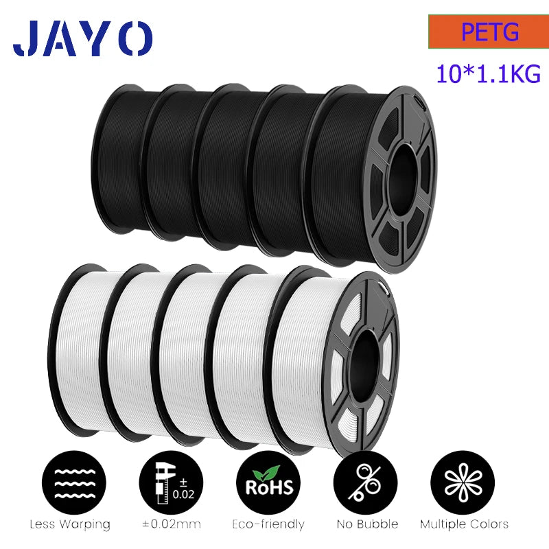 JAYO 10Rolls pla plus/petg /pla/pla+2.0/skdc Multicolor 3d Filament Printe 1.75mm FDM 100%No bubbel for 3D Printer Materials