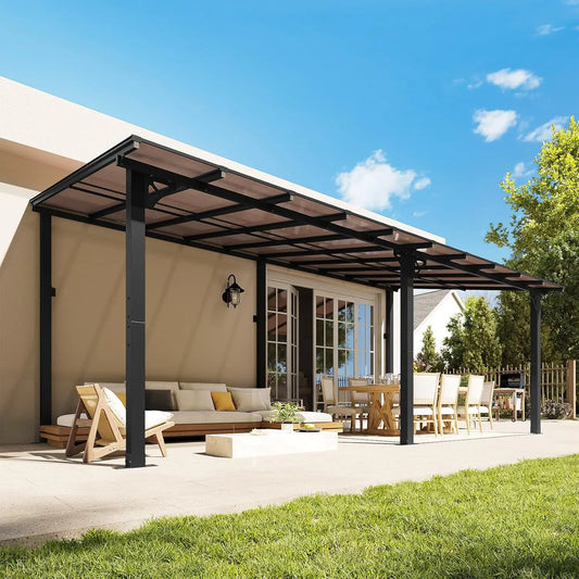 20' X 10' Gazebo for Patio, Gazebo Pergola with Sloped Roof, Large Wall-Mounted Heavy Duty Awnings, for Backyard, Deck, Patio