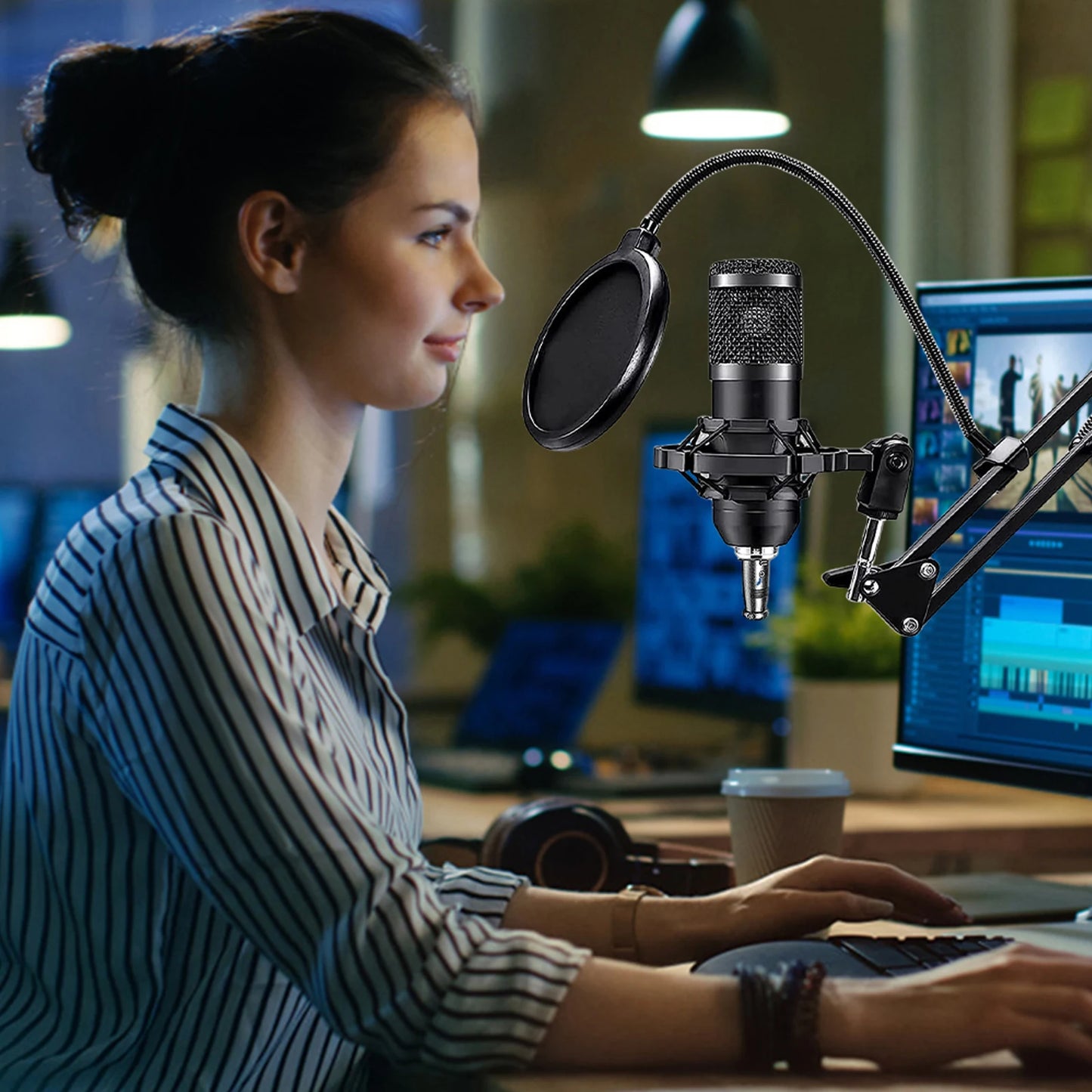 All-in-One Recording Studio Package Audio Mixer Podcast Equipment Bundle Voice Changer Microphone Kit for Live Streaming