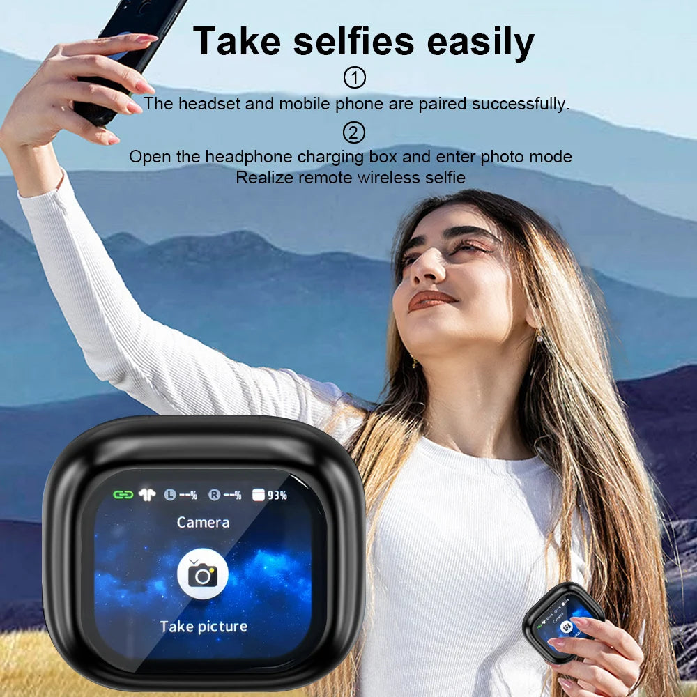 GREATWALL Original TWS Wireless Bluetooth Earphones Earbuds Smart LCD Touch Screen With APP HiFi Stereo Sound Headphones HD Call