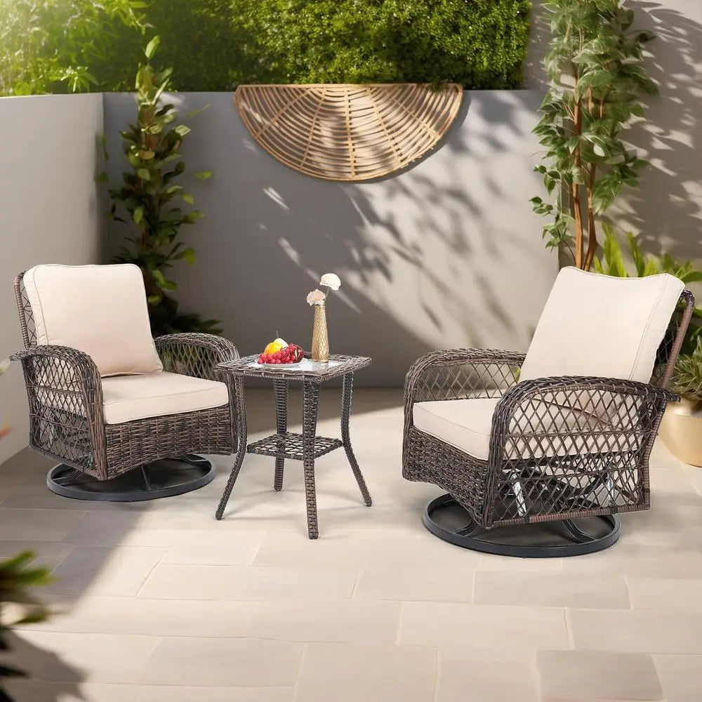3-Piece Patio Furniture Set, Swivel Rocking Chairs for 2, Outdoor Swivel Bistro Chairs, Porch Chairs with Bistro Table