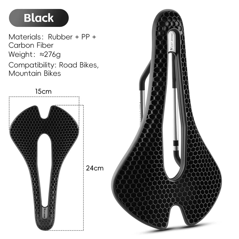 3D Road Bike Seat 150mm Comfortable MTB Saddle with Shock Absorption Breathable Bionic Structure Multicolor Cushion