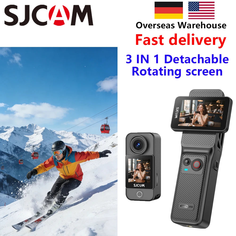 SJCAM C400 4K Pocket Camcorder with Stabilization, WiFi for Travel Vlogging & Family Handheld Recording Touch Screen Live Stream