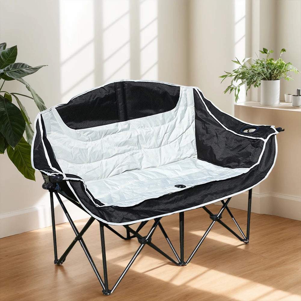 Double Camping Chair 2 Person Camping Chair Support 600lbs Folding Loveseat Chair Padded Lawn Chairs for Outdoor Picnic Beach