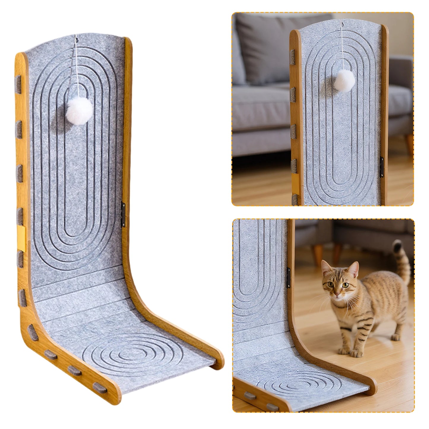 Cats Scratching Board with Ball L Shape Cat Scratcher Wall Mountable Furniture Protector for Pet Toy