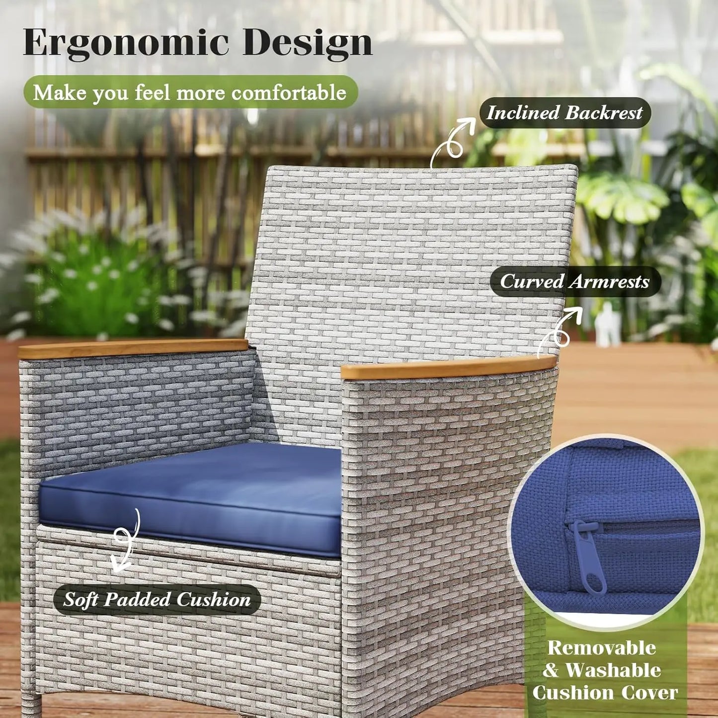 9 Pieces Rattan Outdoor Dining Set for 8,Outdoor Acacia Wood Table Set with 8 Cushioned Wicker Chairs,Patio Dining Furniture Set