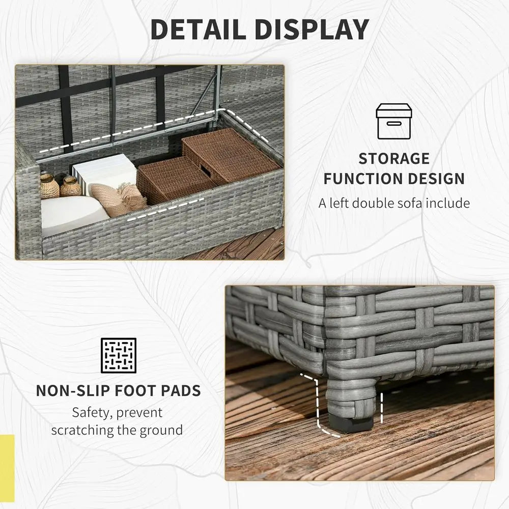 Wicker Outdoor Patio urniture Set, L-Shaped 7 Piece Outdoor Dining Sectional Soa with Dining Table and Chair, Storage Loveseat,