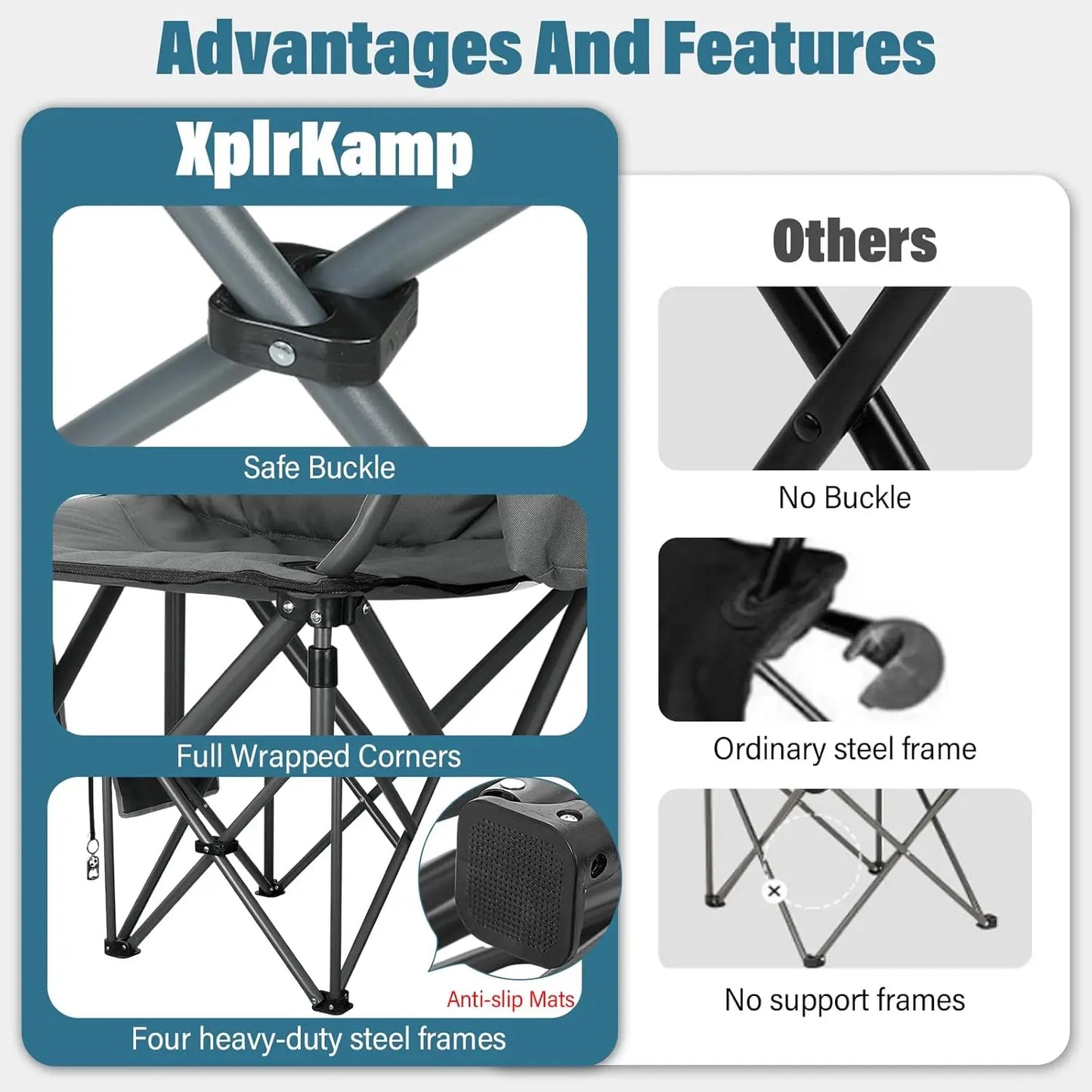 Oversized High-Back Camping Chair with Pillow, Cup Holders & Cooler Bag - Foldable Outdoor Chair for Adults, Picnic, Fishing