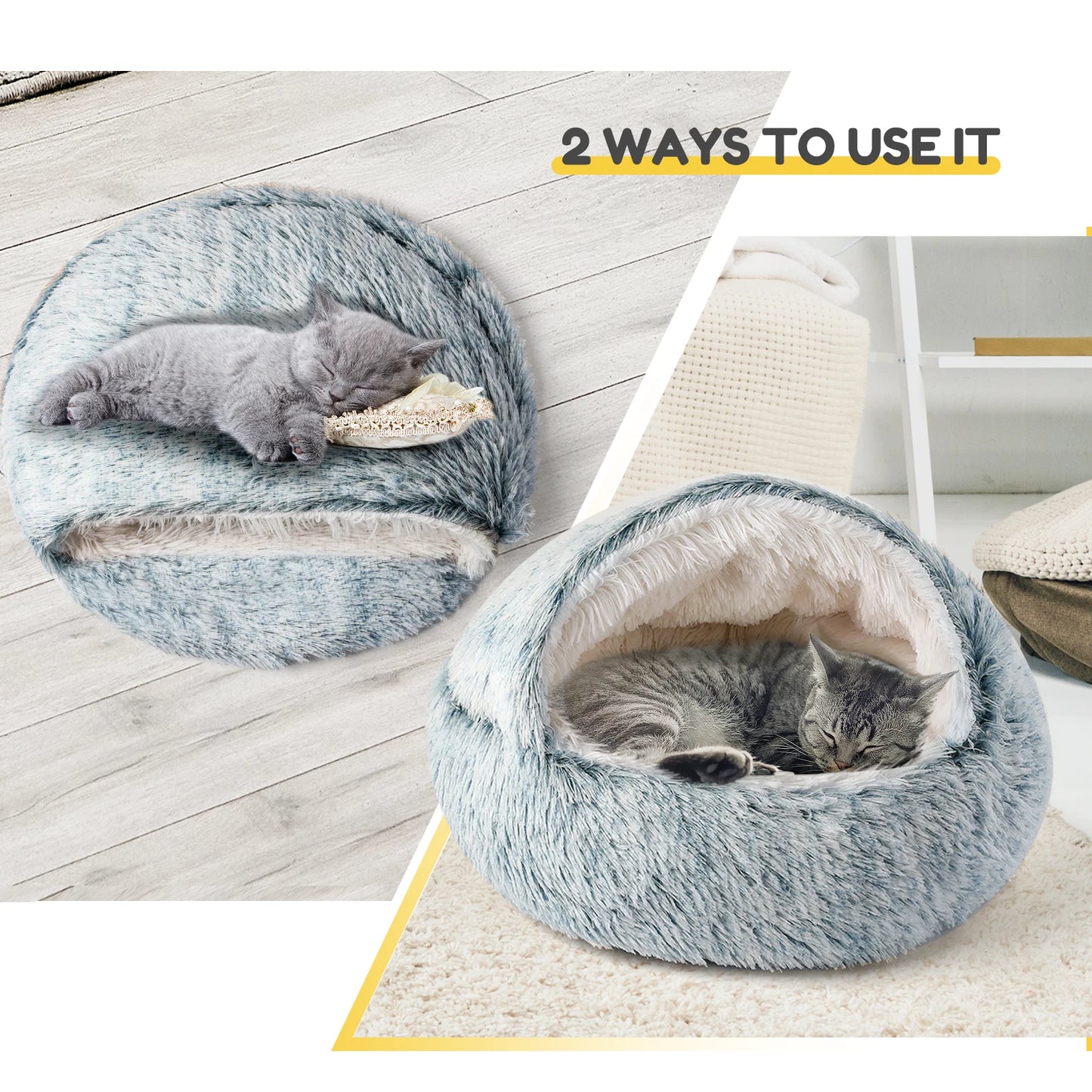 25'' Pet Cat Dog Lovely Cat Beds Nest Soft Comfortable Semi-enclosed Cat Nest Kennel indoor Pet house Supplies for Pet to Rest