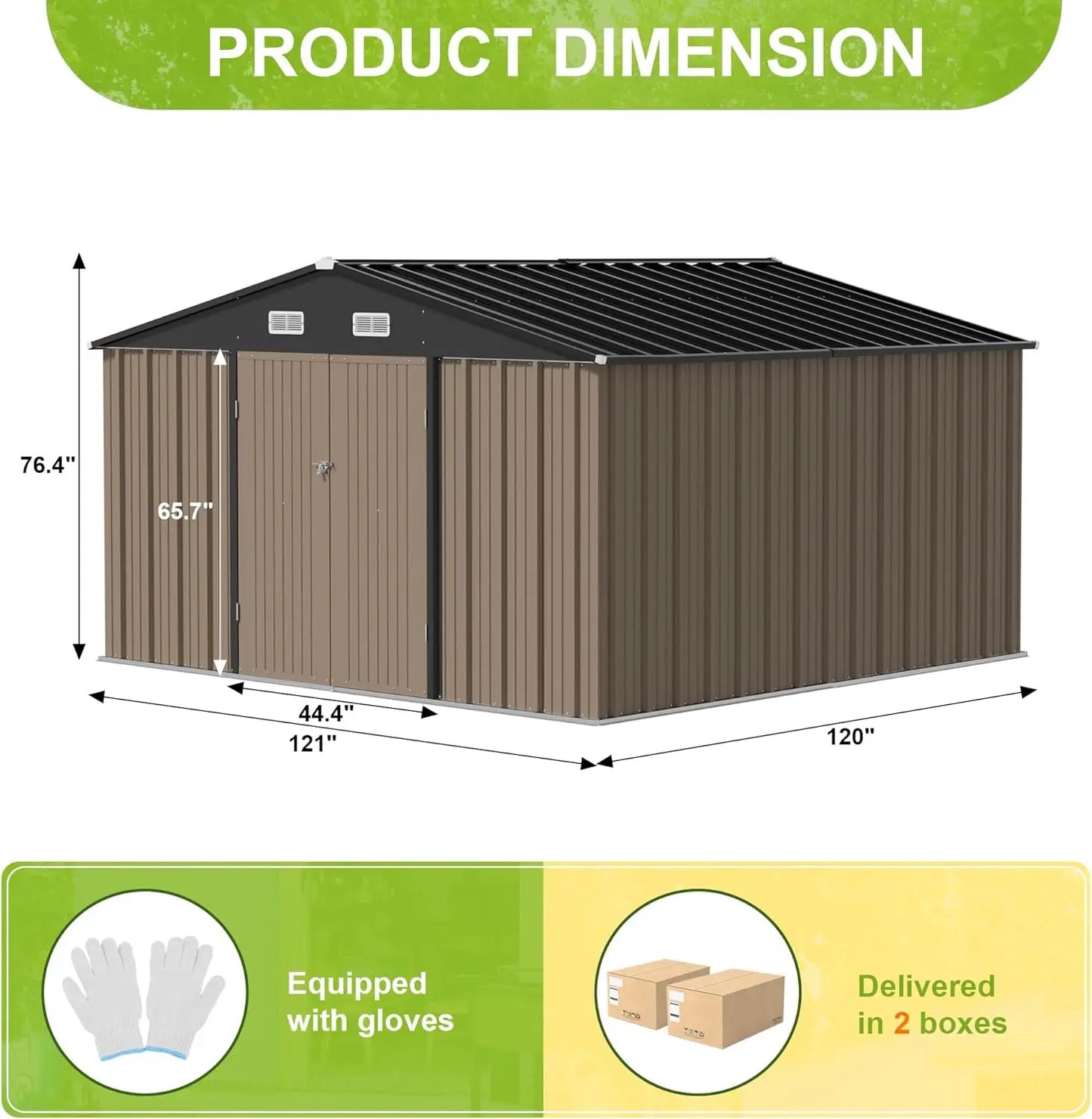 10 x 10 FT Outdoor Storage Shed, Large Metal Garden Shed & Tool Sheds for Backyard Garden Patio Lawn (Brown)