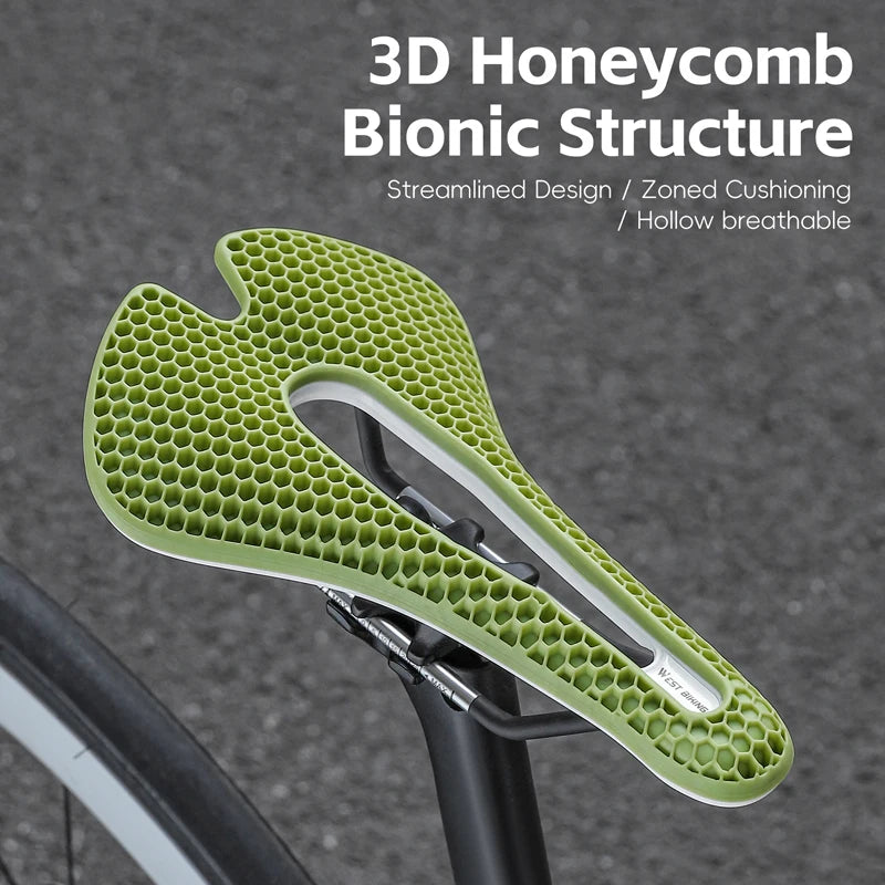 3D Road Bike Seat 150mm Comfortable MTB Saddle with Shock Absorption Breathable Bionic Structure Multicolor Cushion