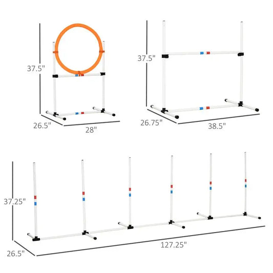 3PC Dog Agility Equipment Set, Obstacle Course for Dogs with Adjustable Hurdle, Hoop, Weave Poles & Carry Bag for Training and