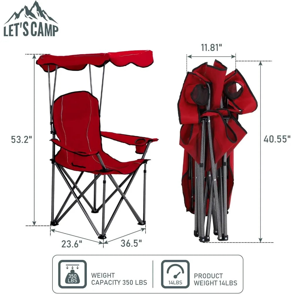 LET'S CAMP Camp Chair with Shade Canopy Folding Camping Recliner Chair with Carry Bag for Outdoor Camping Hiking Beach