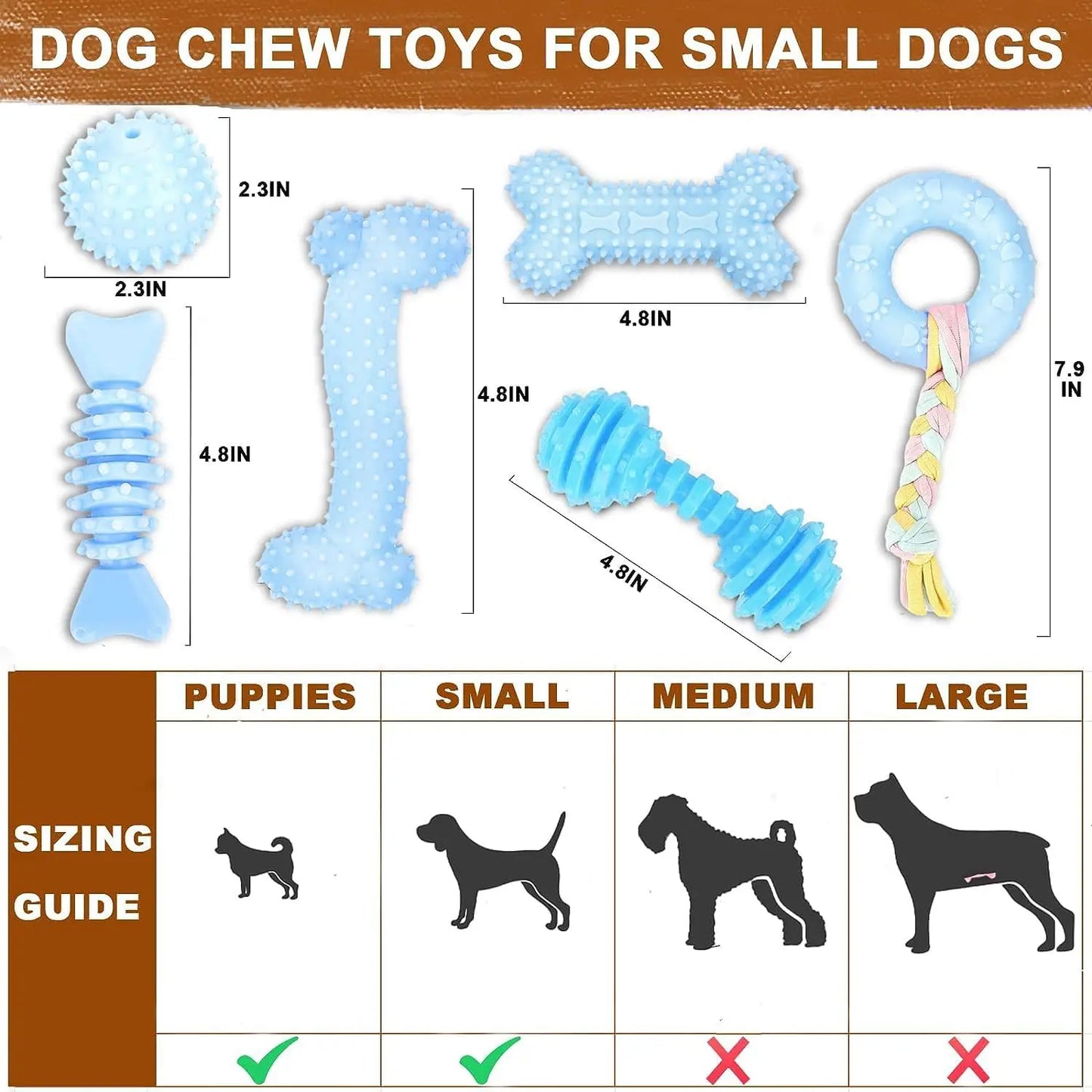 6 Pack Puppy Chew Toys, Soft Durable Interactive Teething Toys for Small Dogs in Cute Blue
