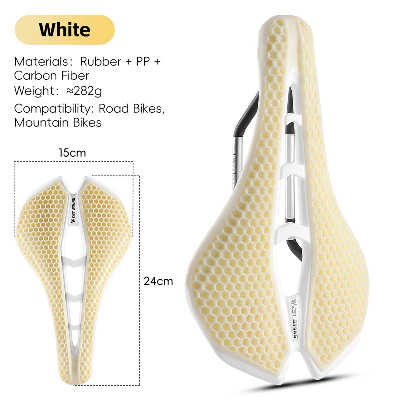 3D Road Bike Seat 150mm Comfortable MTB Saddle with Shock Absorption Breathable Bionic Structure Multicolor Cushion