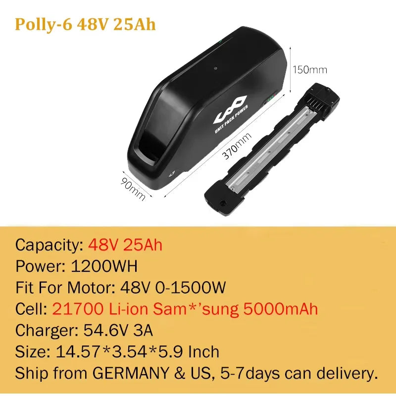 21700 Ebike Battery Hailong Polly 36V 48V 20Ah 30Ah 25Ah 18650 Cell Electric Bike Batteria 14.4ah for500W 750W 1000W 1500W Motor