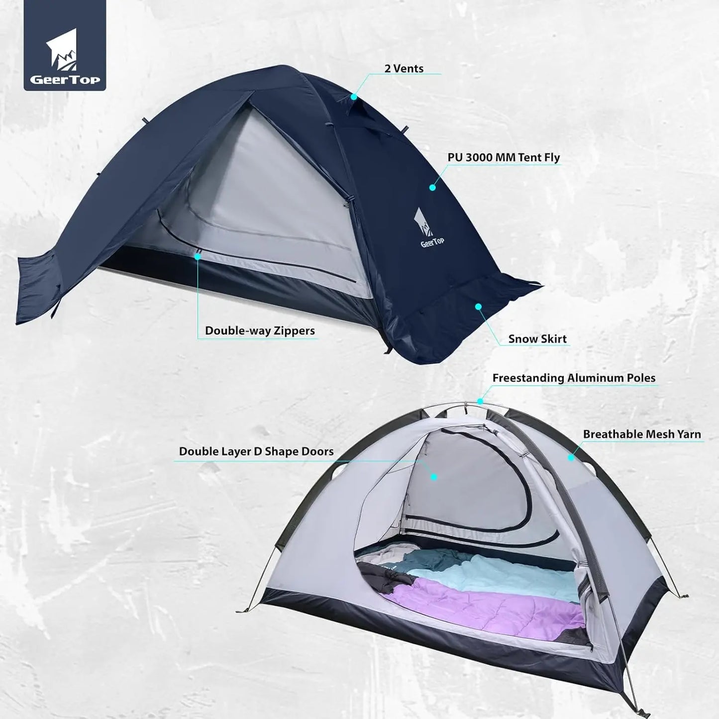 Ultralight 2-Person Backpacking Tent, 4-Season Waterproof for Camping, Hiking & Travel
