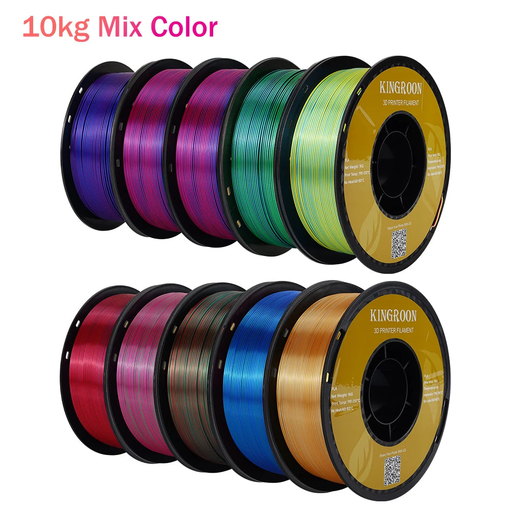 KINGROON Silk Tri-color PLA Filament 3D Printer 1.75mm 1KG/roll  Silk PLA Filament Plastic Material 3D Printing Special Color
