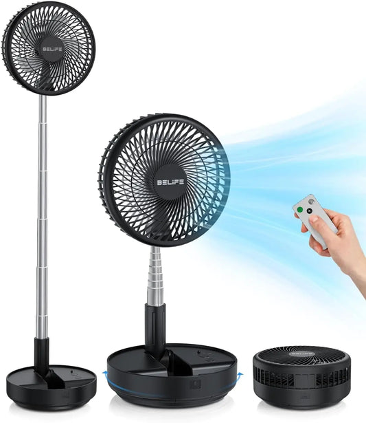 Portable Rechargeable Fan with Remote, 7200mAh Battery, Oscillating & Foldable for Home Office Travel